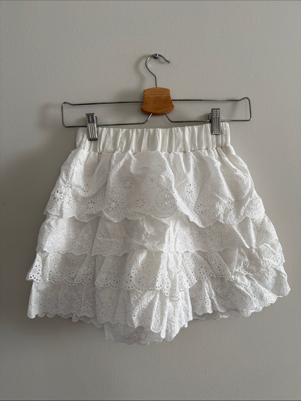 100% Cotton White Eyelet Tiered Ruffle Skort - Women
